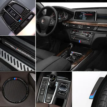 Carbon Fiber Na BMW X5 X6 F15 F16 Auto Radenia Klimatizácia Zásuvky CD Panel Rám Dekorácie Kryt Výbava Nálepky Príslušenstvo