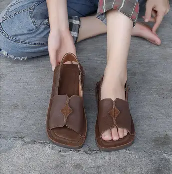 Careaymade-Originálne handmade Námestie Hlavu retro sandále dámske kožené bežné ploché jediným jednoduché, pohodlné dámske kožené topánky