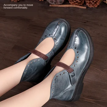 Careaymade-Originálne Kožené topánky letné nové členok popruh Mori dámske topánky bežné ručné retro Elegantné modré topánky Fltas