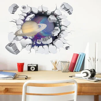 Cartoon 3D porušenú stenu čiernej diery planéty Stenu, Nálepky deti, detské izby domáce dekorácie nástenná maľba Obtlačky spálňa nálepky tapety