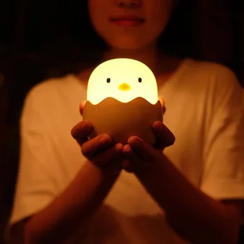 Cartoon Egg Shell Kuracie LED Nočné Svetlo Stmievateľné USB Nabíjateľné Silikónové Spálňa Nočná Lampa pre Deti detský Baby Darček