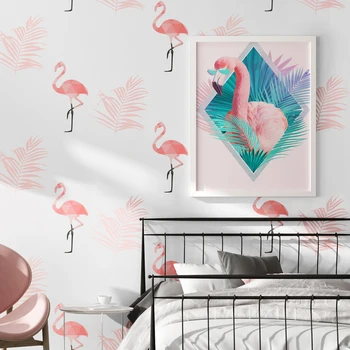 Cartoon Flamingo detská Izba Ružové, Tapeta Nordic Doplnky, Dekorácie Dievčatá Svadobné Spálňa Decor 3d nástenná maľba na Papier, Tapety, Prejdite QZ171