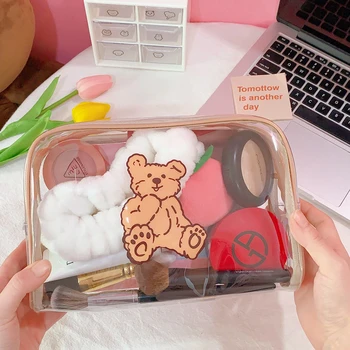 Cartoon Medveď Kozmetická Taška Transparentné Želanie Prenosné Organizátor Toaletná Make-Up Prípade Cestovné Krásy Nepremokavé Ženy Tvoria Box