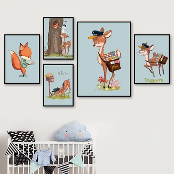 Cartoon Zvierat Srna Fox Wall Art Plátno Na Maľovanie Nordic Plagáty A Vytlačí Na Stenu Obrázky Detská Izba Domova