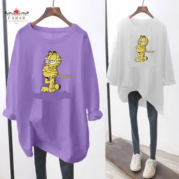 Cartoon Ženy Dlhý Rukáv Harajuku Garfield Dlhé tričko Jar Jeseň Plus Veľkosť Tees Topy Kawaii Módne Príležitostné Voľné T-shirt