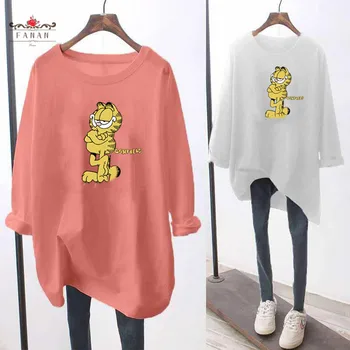 Cartoon Ženy Dlhý Rukáv Harajuku Garfield Dlhé tričko Jar Jeseň Plus Veľkosť Tees Topy Kawaii Módne Príležitostné Voľné T-shirt