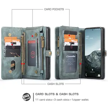 CaseMe Pôvodný Pre Samsung Galaxy S20 FE Lite Luxusné Skutočné Cowhide Kožené puzdro na Zips, Peňaženky Vymeniteľné Magnetické Kryt Telefónu