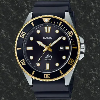 Casio MDV-106G-1A MARLIN pánske hodinky tvrdej gumy popruh Casio potápačov hodinky zlaté čierna quartz gumička