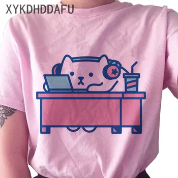 Cat T Shirt Ženy Kawaii Ružové Letné Nový Začiatok Tee Estetické Vintage Grafické 90. rokov Tričko Cartoon Harajuku Vtipné Mačky, Žena T-shirt