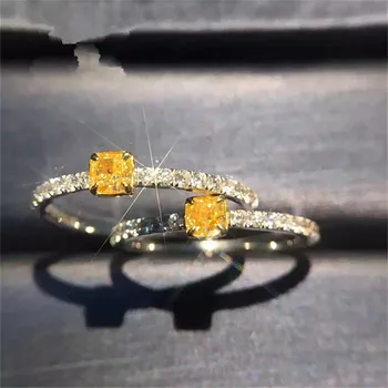CC Snubné Prstene Pre Ženy, Strieborná Žltá Námestie Cubic Zirconia Krúžok Svadobné Jednoduché Krúžok Módne Šperky, Zásnubné Anel CC1423