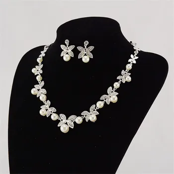 CC Šperky Set Náhrdelník Pearl Náušnice Tvar Svadobné Doplnky Pre Svadobné Jewellry Trendy Kvet Tvar Kryštálu Veľkoobchod TL079