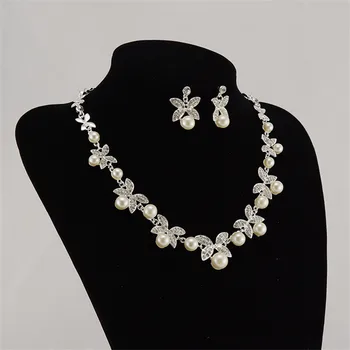 CC Šperky Set Náhrdelník Pearl Náušnice Tvar Svadobné Doplnky Pre Svadobné Jewellry Trendy Kvet Tvar Kryštálu Veľkoobchod TL079