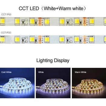CCT LED Pásy Nastaviť Vodotesný / Non Nepremokavé SMD 5050 60Leds/m Svetla Led Pásky Pásky+2.4 G/24 Tlačidlo Diaľkového ovládača