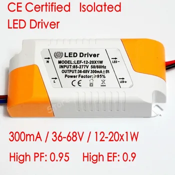 CE Certifikované Izolované 300mA 12-20x1W Led Driver 12W/15w/18W/20w Napájanie DC 36V - 68V AC 110V 220V pre LED svetlá