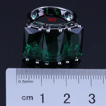 Celkom Obrovský Zelený Obdĺžnik Cubic Zirconia Strieborné Pozlátené Krúžok V0545
