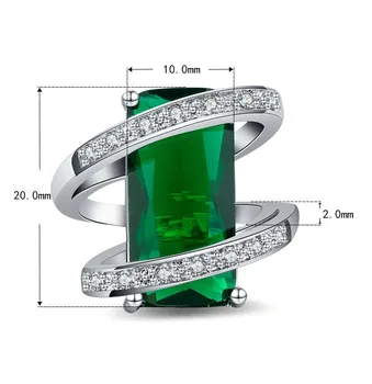 Cellacity 925 Strieborný Prsteň pre Ženy s 10*20 mm Obdĺžnik Emerald Kameňov, Strieborných Šperkov Výročie Strany Darček Veľkosť 6-10