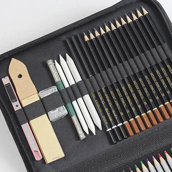 Ceruzky a Náčrt Set Kit Kompletný Umelec Súprava Obsahuje vrecko na Zips puzdro Študent Umenia Kresba FKU66