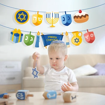 Chanuka Party Láskavosti Dekorácie Šťastný Hanukkah Strany Stene Visí Bunting Bannery Hanukkah Strana Dodávky