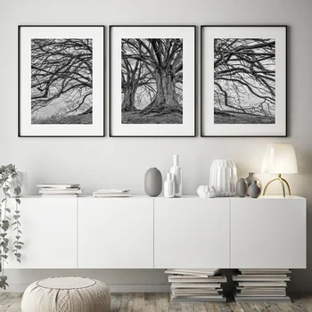 Charakter Krajiny Wall Art Čierna Biela Plagáty a Vytlačí Jeseň Strom Pobočky Plátno maľovať Obrázky pre Obývacej Miestnosti Dekorácie