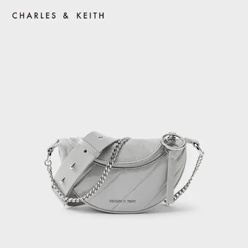 CHARLES＆KEITH Nový Príchod na Winter2020 CK2-80151023Women je taška cez rameno fashio crossbody pás taška s kovový krúžok dekorácie