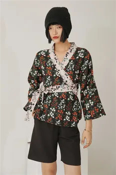 CHEERART Organza Japonskom Štýle Kimono Kabáty A Bundy Ženy Jesenné Vinobranie Kvetinový Tlač Belted Bunda Dámske Kabáty Módne 2020