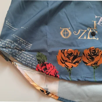 Cheerart Vintage Tričko Ženy 2018 Letná Blúzka Modrá Kvetinový Tlač Topy A Blúzky Femme Oblečenie