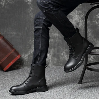 Chelsea Boots Pekný Čierny Mužov Topánky Originálne Kožené Zimné čižmy s kožušinou Osobnosti Vytlačené Botas Mujer veľká veľkosť 50 n5