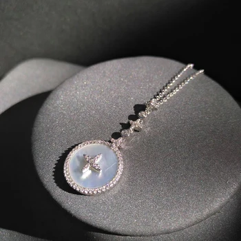 Cheny s925 mincový striebro klasické star matka shell náhrdelník ženské nové prírodné matka shell strednej dĺžky sveter reťazca