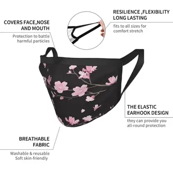 Cherry Blossom - Black Vlastný Dizajn Masky Pre Dospelých, Deti Proti Prachu Sakura Cherry Blossom Čerešňa Čerešňový Kvet Stromu