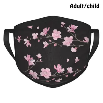 Cherry Blossom - Black Vlastný Dizajn Masky Pre Dospelých, Deti Proti Prachu Sakura Cherry Blossom Čerešňa Čerešňový Kvet Stromu