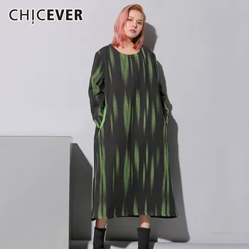 CHICEVER 2020 Jarný Hit Farby Šaty Pre Ženy O Krk Dlhý Rukáv Voľné dámske Šaty Módne Ležérne Oblečenie Nové