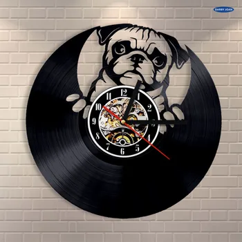 Chihuahua Vinyl Nástenné Hodiny Roztomilý Pes Vyrobené Z Vinyl Fan Art Ručné Dom Spoločenské Šteňa Zvierat Stenu Decor Vinylové Dosky Hodiny