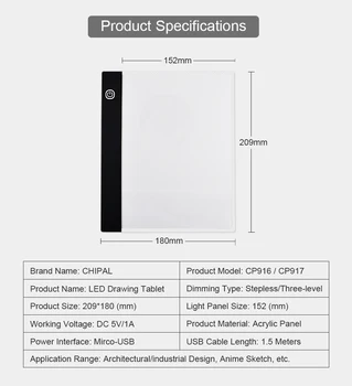 CHIPAL A5 Digitálne Tabletu na Kreslenie Pad LED Light Box Art Kópiu Doske Elektroniky USB Maľovanie, Písanie Grafické Tablety