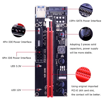 CHIPAL VER009S 009S PCI-E Stúpačky Karty PCI Express 1X až 16X 4Pin 6Pin SATA Molex Power 60 CM USB 3.0 Kábel pre ETHERNET EOS BTC Ťažba