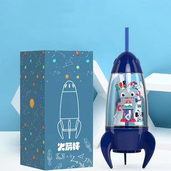 Chlapci Zdravie Pitnej Cartoon Vody Poháre Vonkajšie Fľašu Kreatívny Rocket Tvar Deti Darček Plastové Sippy Pohár Dieťa Drinkware