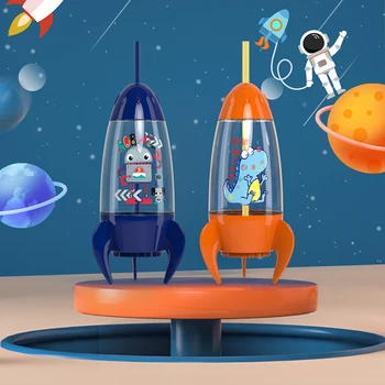 Chlapci Zdravie Pitnej Cartoon Vody Poháre Vonkajšie Fľašu Kreatívny Rocket Tvar Deti Darček Plastové Sippy Pohár Dieťa Drinkware