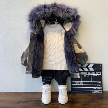 Chlapčenské bavlnené čalúnená oblečenie zimné oblečenie 2020 nový detí dieťa stredné a dlhé hrubé kamufláž bavlna čalúnená bunda