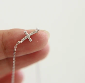 Choker Náhrdelník Ženy elegantná malé roztomilé cz kríž kúzlo sideway kríž 925 sterling silver chain náhrdelník