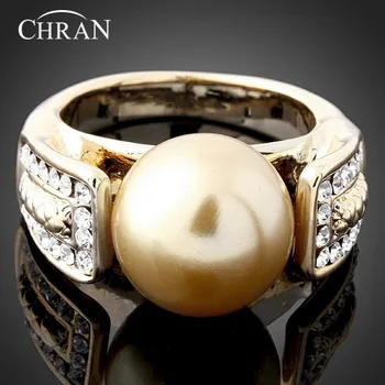 Chran Classic Gold Vlastné Farby Snubné Prstene, Šperky, Doplnky, Módne Faux Perly Dizajn Crystal Zásnubné Prstene pre Ženy