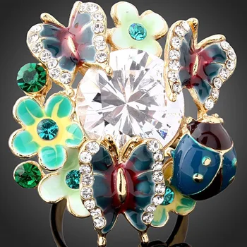 CHRAN Zlatá Farba Lienka Dizajn Zirkón Šperky Prstene Veľkoobchod Crystal Smalt Motýľ Vzor Kvet Prstene Pre Ženy