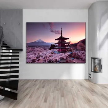 Chureito Pagoda a Mount Fuji Maľovanie 4 Kus Štýl Plátno Typ Tlače Obraz Moderného Domova Dekoratívne Nástenné Kresby Plagát