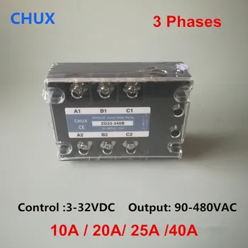 CHUX tri Fázy Solid State Relé 10a 25a 50a 40a 90-480VAC ZG33 3-32VDC DC na AC Relé 3SSR