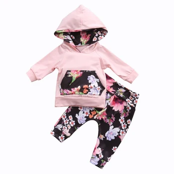 Citgeett Dieťa, Baby, Deti, Dievčatá Oblečenie Kvetované Pink s Kapucňou Topy + Nohavice Roztomilý Jar Jeseň Oblečenie Nastaviť SS