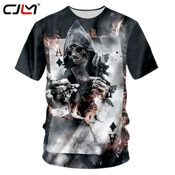 CJLM 3D T Shirt Mužov Cool Punisher Poker Lebky Vytlačené Tshirts 2018 Harajuku Lete Príležitostné O Krk Krátky Rukáv Topy Tee Homme
