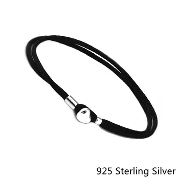 CKK 925 Sterling Silver Fabric Kábel Náramok, Čierna Pre Ženy Darček Originálne Módne Šperky DIY Tvorby