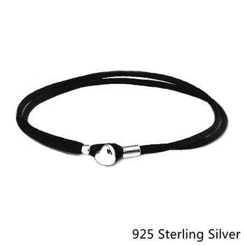 CKK 925 Sterling Silver Fabric Kábel Náramok, Čierna Pre Ženy Darček Originálne Módne Šperky DIY Tvorby