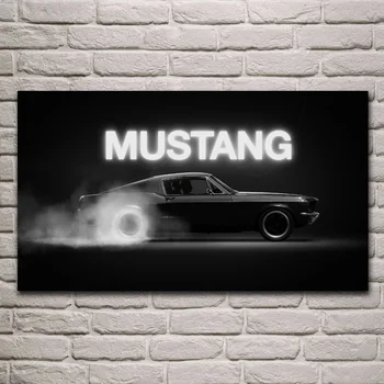 Classic Mustang svalov športové auto Monochromatické Obývacia izba výzdoba domov steny moderného umenia dekor drevo rám textílie plagáty KH318