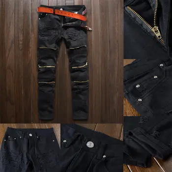 Classic Slim Mens Džínsy Mužov Oblečenie Nosenie Priamo Biker Ripper Plnej dĺžke Zips pánske Nohavice Bežné Nohavice veľkosť 36 34 32