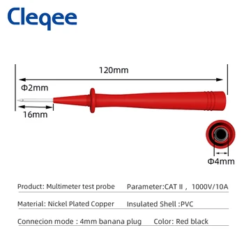 Cleqee P8004 2ks Multimeter test sonda pero 2 mm poniklovaná meď ihly s 4 mm Sokel PVC Škrupina 1000V 10A