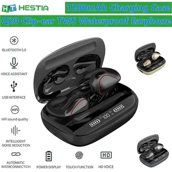 Clip-ear TWS Bluetooth Slúchadlo 1200mAh Plnenie Prípade Nepremokavé Športové Bezdrôtové Slúchadlá HiFi Stereo Zníženie Hluku Eardbuds